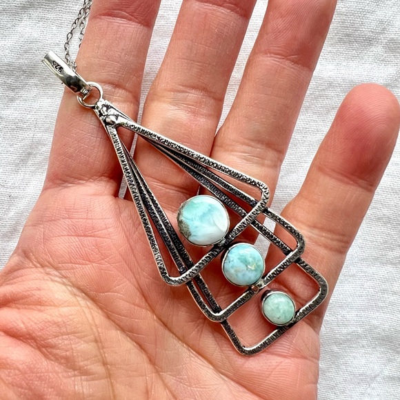 Jewelry - 925 Simpler Modern Triple Larimar Necklace Pendant